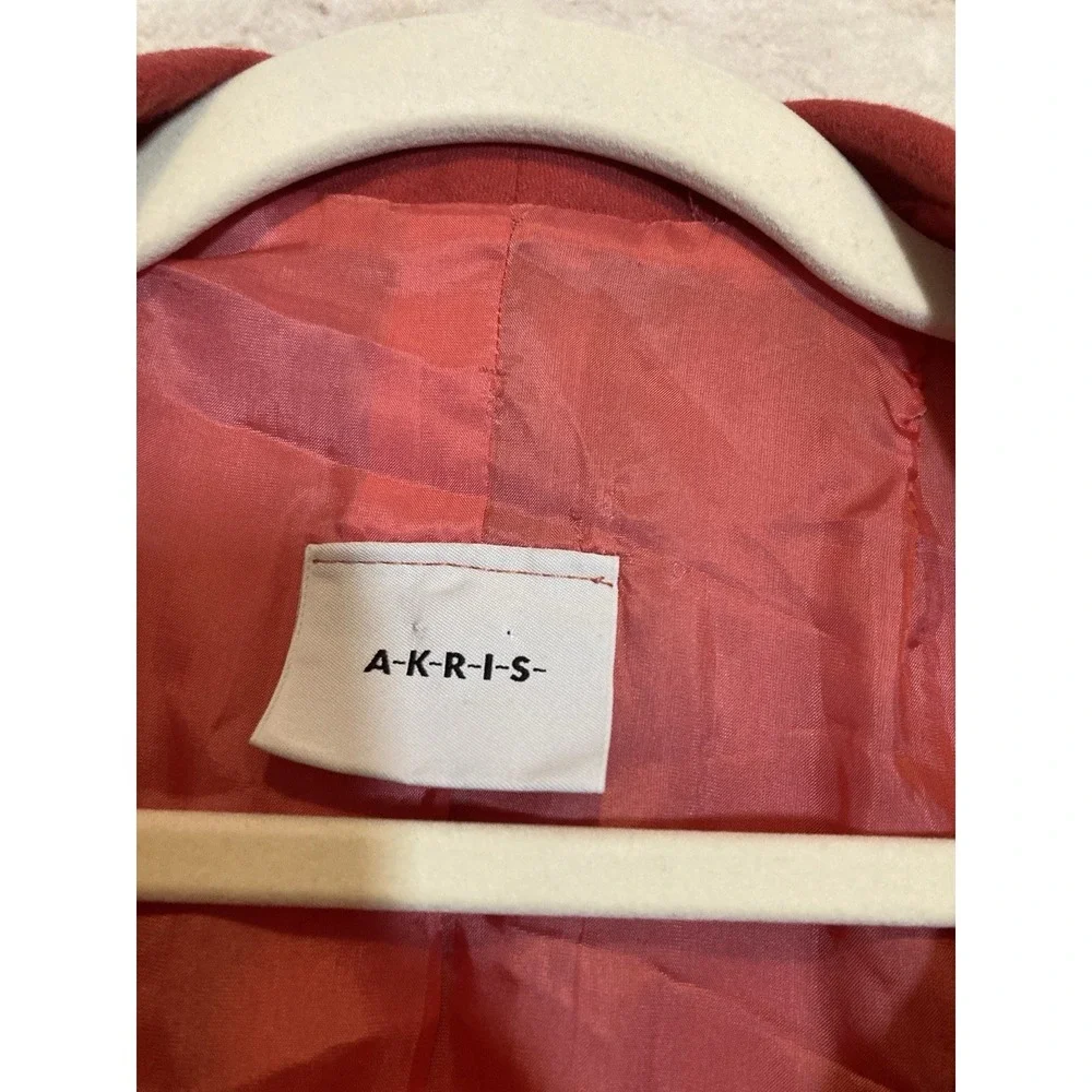 AKRIS Cashmere‎ & Silk Jacket 10 In Coral Three Button Pockets Lined Pea coat